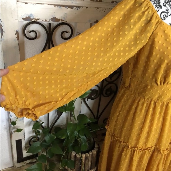 J crew Mustard Yellow tiered Swiss dot boho dress - Picture 3 of 6